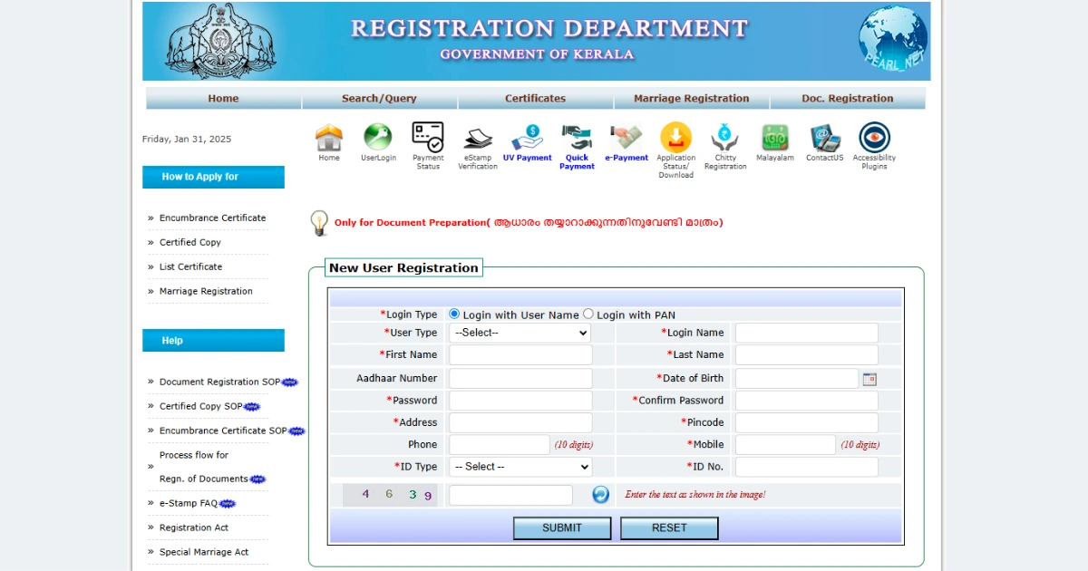 Pearl Registration Kerala Gov In